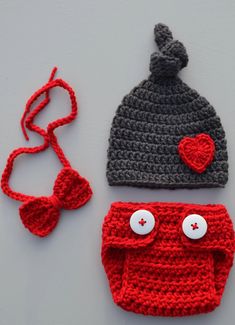 Baby Valentines Crochet Outfit - Valentine Photo Prop Crochet Baby Clothes Boy, Baby Christmas Hat, Baby Valentines Outfit, Baby Valentines, Crochet Baby Photo Prop, Girl Valentines, Crochet Photo Props, Props Free, Tie Pants