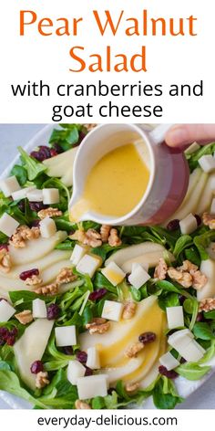 pear walnut salad with cranberries and goat cheese is an easy appetizer