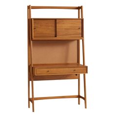 a wooden shelf with two drawers and a drawer on the bottom one is open to reveal a bookcase