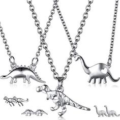 PRICES MAY VARY. What you will get: comes with 3 pieces dinosaur pendant necklace and 3 pairs dinosaur earrings, all of them are in different shapes and postures, enough to meet your daily needs or share with your friends sisters, female cousins, and classmates Easy-matching accessory: these dinosaur pendant necklaces and dinosaur earrings can match various outfits well, whether evening dress or simply a T-shirt, make you charming and attractive on most occasions, such as party favor, pretend pl Dinosaur Jewelry, Dinosaur Pendant, Jewelry Friendship, Dinosaur Necklace, Dinosaur Earrings, Princess Dress Up, Dinosaur Christmas, Women Party, Party Jewelry