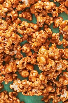 caramel popcorn on a green background