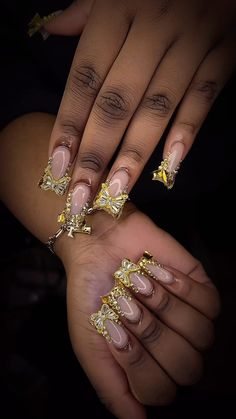 Just a lil bling 💛 • • •book with @exoticc.glam • • • #nailsnailsnails #nailsbyme #nailideas #houstonnailtech #nailsofinstagram… | Instagram Golden Prom Nails, Yellow Junk Nails, 21st Birthday Nail Ideas, Gold Nails Design, Gold Nails Prom, Blessed Birthday, Gold Acrylic Nails, Gold Nail Designs, Gold Glitter Nails