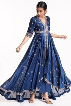 Navy Blue Anarkali, Blue Anarkali, Bar Refaeli, Long Dress Design, Hippy Chic, Salwar Kamiz