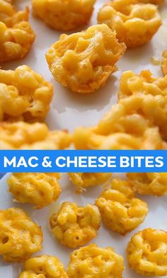 macaroni and cheese bites on a plate with the words mac & cheese bites