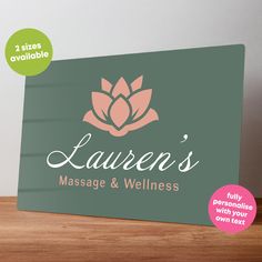 personalized sign with lotus flower on it for a massage and well - being center