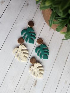 Monstera Earrings, Katie May, Ivory Earrings, Dry Clay, Handmade Boho, Diy Clay, Air Dry Clay, Valentine Heart