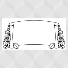 a black and white drawing of an ornate frame with flowers on the border, against a geometric background