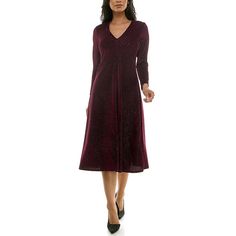 You'll love the chic style of this Long Sleeve V-Neck A-Line Midi Dress from Maison Tara.Click on this WOMEN'S GUIDE to find the perfect fit and more!You'll love the chic style of this Long Sleeve V-Neck A-Line Midi Dress from Maison Tara.Click on this WOMEN'S GUIDE to find the perfect fit and more!FEATURES A-line silhouette V-neck Long sleeves No closure - pullover styling Straight hem Unlined Soft velvet woven constructionFIT & SIZING Fitted bodice 46 1/2-in. length from shoulder to hem Midi l Velvet Dresses, The Chic, Fitted Bodice, Soft Velvet, Dress Clothes For Women, Velvet Dress, Dress With Boots, Pullover Styling, Midi Length