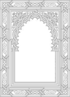 an intricate design in black and white, with a large window at the end of it