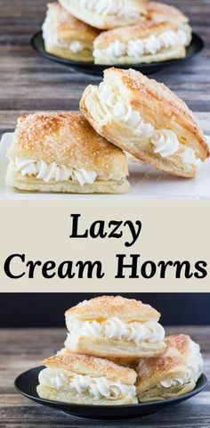 two plates with cream filled biscuits on them and the words lazy cream homes above it