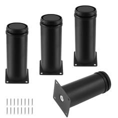 three black plastic containers with screws and bolts