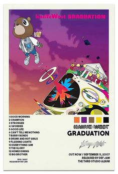 an advertisement for the krewe west graduation program, featuring a cartoon character flying through the air