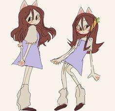 two cartoon girls with long hair and cat ears