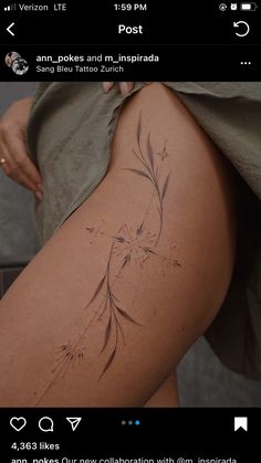 a woman's thigh with tattoos on it