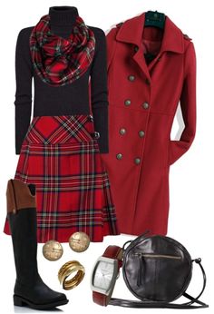 Winter Mini Skirts, Season Outfits, Tartan Fashion, Red Coat, Skirt Outfit, Looks Chic, Plaid Skirt, 가을 패션, Outfit Casual