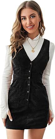 Amazon.com: SheIn Women's V Neck Sleeveless Pocket Corduroy Button Pinafore Overall Mini Dress : Clothing, Shoes & Jewelry Cord Pinafore Dress, Corduroy Overall Dress, Overall Skirt, Business Formal Dress, Formal Dresses Gowns, Shein Dress, Body Con Dress, Corduroy Dress, Professional Dresses