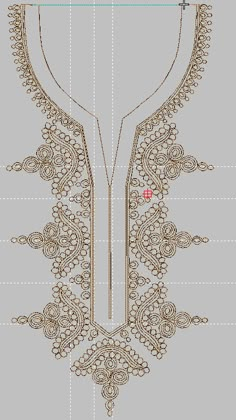 the design for an embroidered dress with intricate lace and beading, as well as stitching