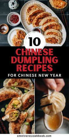 chinese dumplings with text overlay that reads 10 chinese dumpling recipes for chinese new year