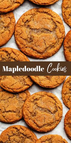 cookies are stacked on top of each other with the words mapledoodle cookies above them