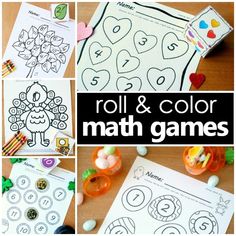 roll and color math games for toddlers to practice numbers, shapes, and colors