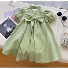 Big Size Summer Bow Decoration Teen-agers Girls Dress Small Lapel Design Casual Comfortable Princess Chiffon Clothes, Girls Princess Dresses, Cotton Frocks For Kids, Kids Summer Dresses, Baby Summer Dresses, Kids Dress Collection, Baby Clothes Patterns Sewing, Lapel Design, Girls Dresses Sewing