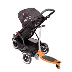 an orange scooter with black wheels is shown on a white background in this image