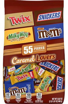 a bag of candy that is filled with different types of flavors and flavors, including caramel lover's