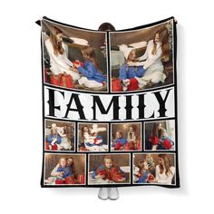 a family photo collage hanging on a wall with the words'family'in multiple pictures