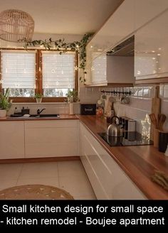 Small kitchen design for small space - kitchen remodel - Boujee apartment Kitchen With Island Layout, L Shape Kitchen Layout, Small L Shaped Kitchens, L Shaped Kitchen Designs, Small Kitchen Design, Minimalist Living Room Design, Small Kitchen Decor, Modern Kitchen Interiors