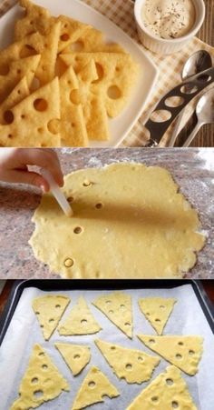 the process of making cheese crackers is shown