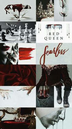 a collage of photos with red queen, jerless and other things in it