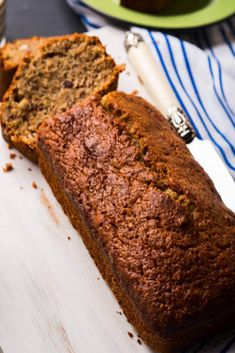 two slices of banana bread on a cutting board