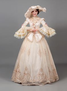 Square-neck, shoelace ruffles around neck, hidden zipper closure on back on corset. Poly lace up on back to shape body well. Baroque Fashion Modern, Marie Antoinette Costume, Baroque Dress, Tudor Dress, Satin Long Sleeve, Retro Costume, Beaded Prom Dress, Pink Tulle, Baroque Fashion