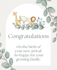 congratulations card for the birth of your new arrival, so happy for your growing family