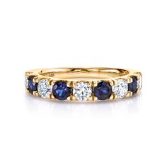 The dreams that heirlooms are made of, this ring pairs white diamonds and brilliant blue sapphires side by side for a stack able design you'll never want to take off. Blue Sapphire Ring With Half Eternity Diamond Setting, Weddings Rings, Sapphire Stones, Sapphire Rings, Blue Sapphire Diamond, Classic Necklace, Sapphire Color, Yellow Gold Setting, Sapphire Diamond Ring