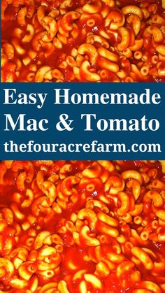 homemade macaroni and tomato sauce with text overlay