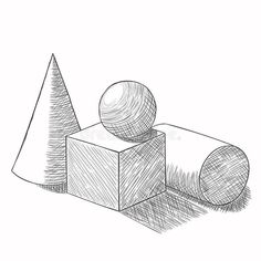 a pencil drawing of two shapes and one ball on top of it royalty illustration for children's books