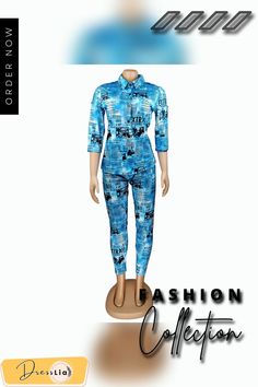 Fashion Newspaper Print Shirt Pencil Pants 2 Piece Outfit Casual Fitted Collared Set, Blue Collared Fitted Sets, Blue Fitted Collared Set, Trendy Blue Workwear Sets, Newspaper Print Shirt, Fashion Newspaper, Newspaper Fashion, Newspaper Print, 2 Piece Outfit