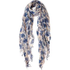 Indigo Blue French Floral Cashmere and Silk Scarf - Chan Luu Scarves & Gloves | Maisonette Blue French, French Floral, Handmade Scarves, Designer Scarves, Chan Luu, Fringe Trim, Cashmere Scarf, Indigo Blue, Silk Scarf