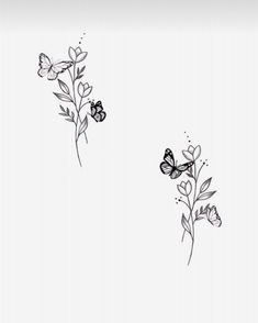 two butterflies flying over some flowers on a white background with the words love written in black ink