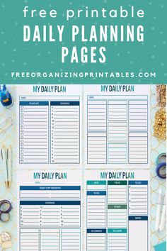 the free printable daily planner is shown on top of a table with other items