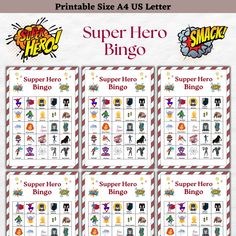 printable super hero bingo game for kids to play on the computer or in the classroom