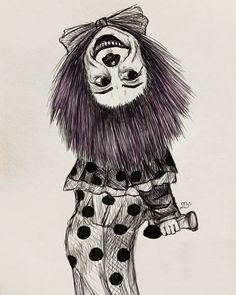 a black and white drawing of a clown