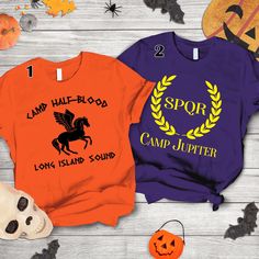 two t - shirts that say, i am half blood camp jumper