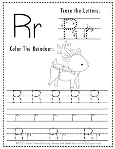 the letter r is for reindeer worksheet with an upper and lowercase word