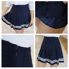 Fabric: Blended.Color: White. Black. Blue.Size Chart: S. M. L. High Waist Tennis Skirt For Summer School, High Waist Skirt For Summer School Uniform, Preppy Mini Skirt For School Summer, Preppy Mini Skirt For School And Summer, Navy Pleated Skort, Casual Fitted Navy Tennis Skirt, Navy Casual Fitted Tennis Skirt, Summer School Uniform Pleated Skirt, Summer School Uniform Style Lined Skirt