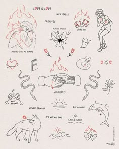 a drawing of different types of tattoos on paper