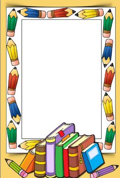 a frame with books and pencils on it