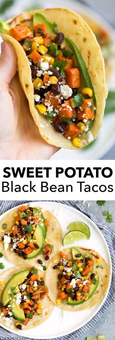 sweet potato and black bean tacos on a plate