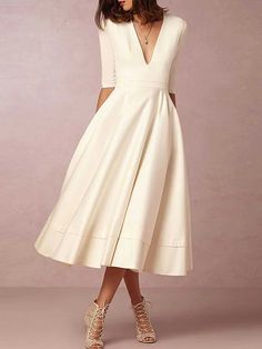 A-Line Wedding Dresses V Neck Tea Length Satin Half Sleeve Simple Casual Vintage Little White Dress 1950s with 2022 7543246 2022 – $109.99 Wedding Dresses A Line, Satin Bridal Gowns, Tea Length Wedding, Cheap Wedding Dresses Online, Wedding Dress Store, Tea Length Wedding Dress, Plus Size Vintage, Vestidos Vintage, 1950s Dress